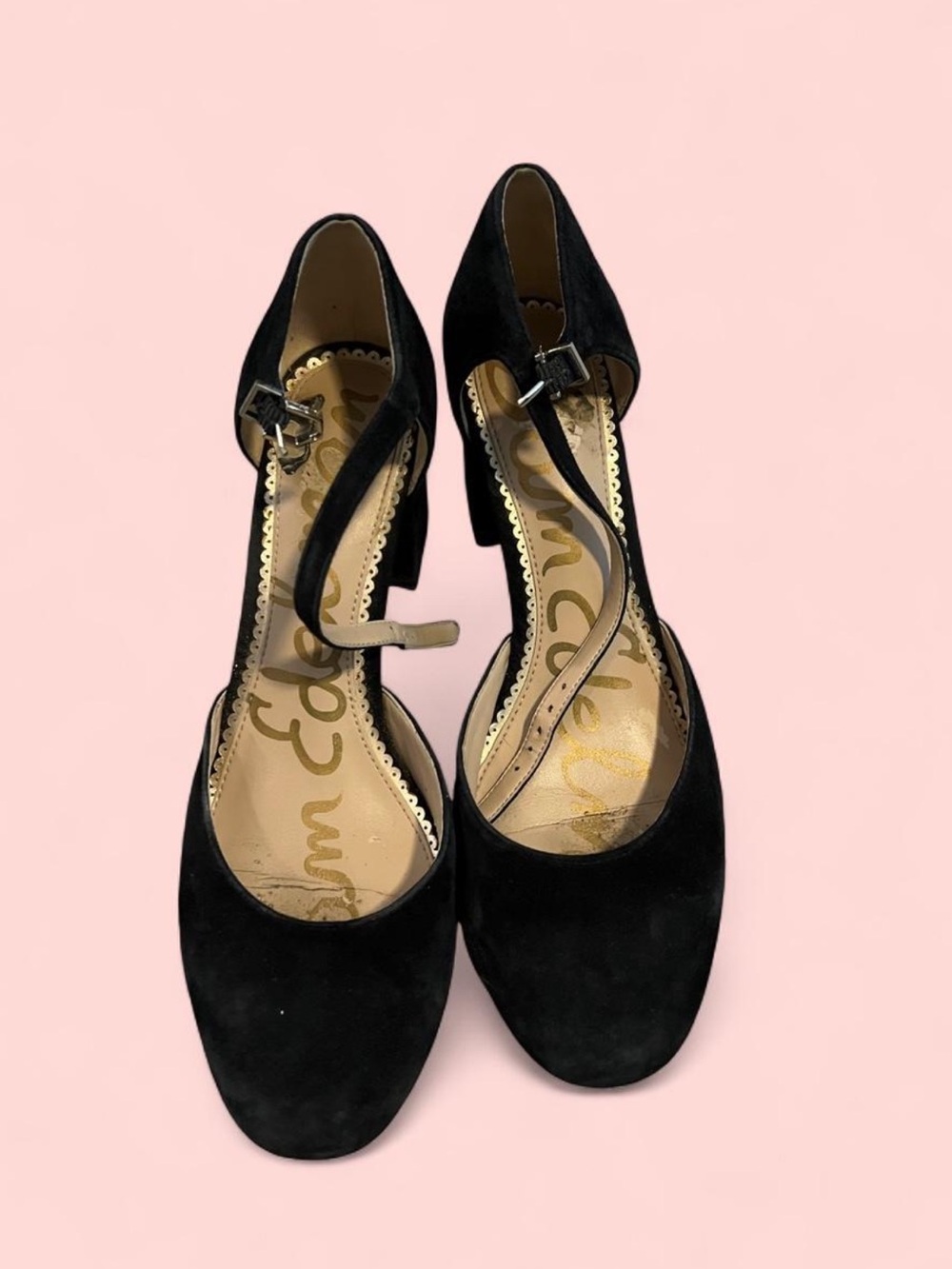 Sam Edelman Black Suede Mary Jane Block Heels with Ankle Strap